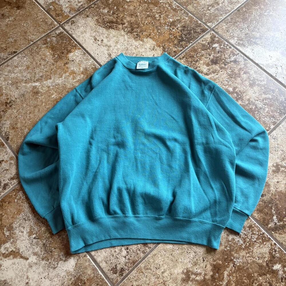 vintage 90s blank aqua tultex crewneck